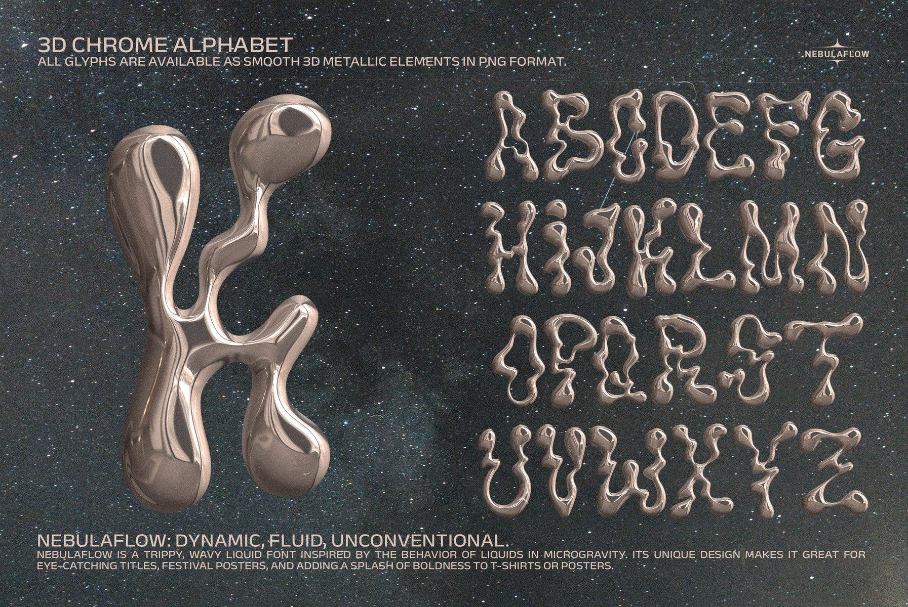 The Nebula Flow Font - Chrome Typeface