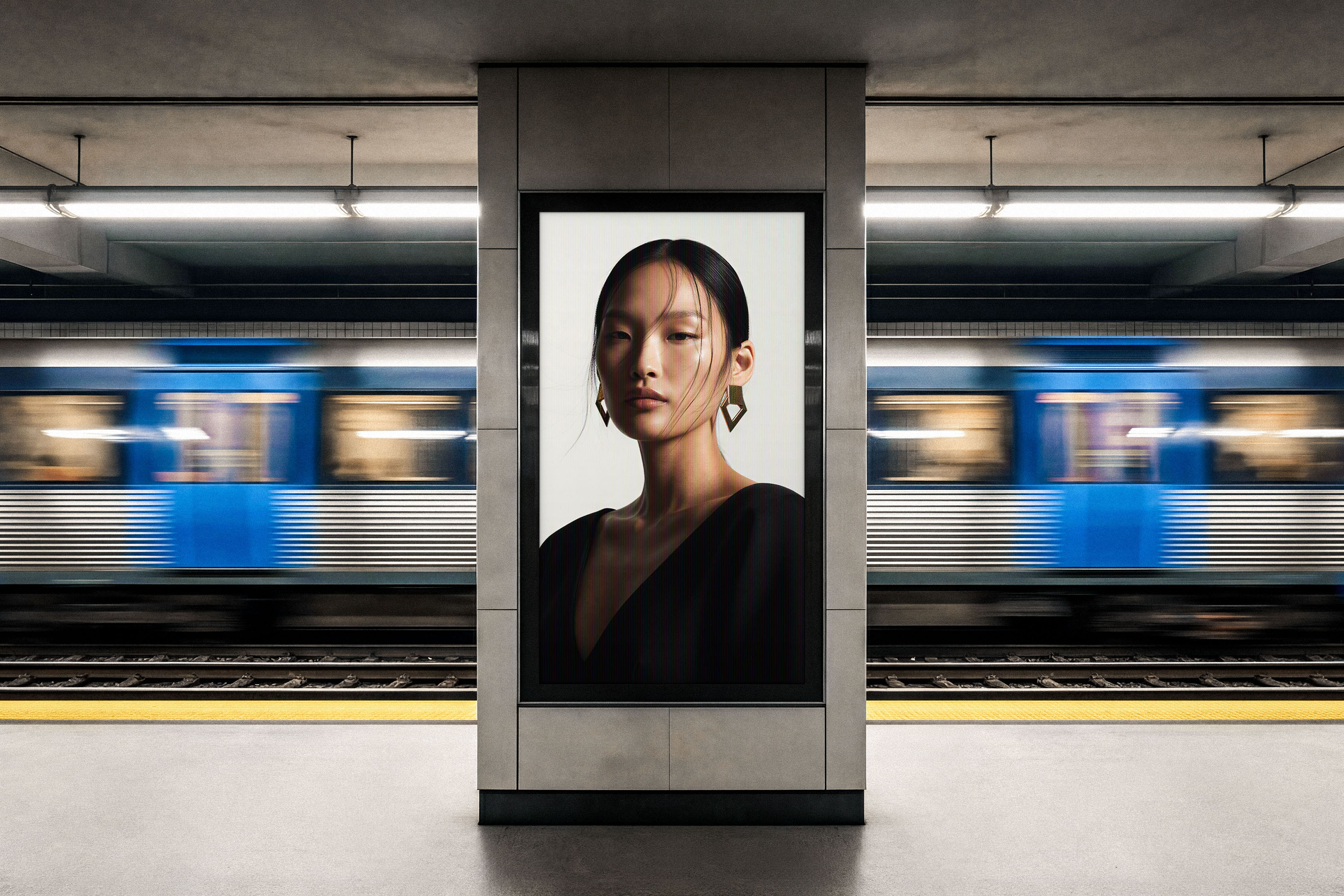 Vertical Subway Digital Signage Mockup by Pixelbuddha