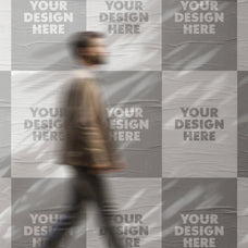 Wall With Wrinkled Posters Mockup