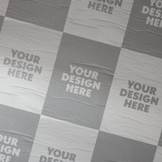 Wall With Wrinkled Posters Mockup