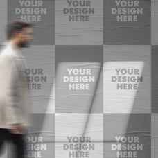 Wall With Wrinkled Posters Mockup