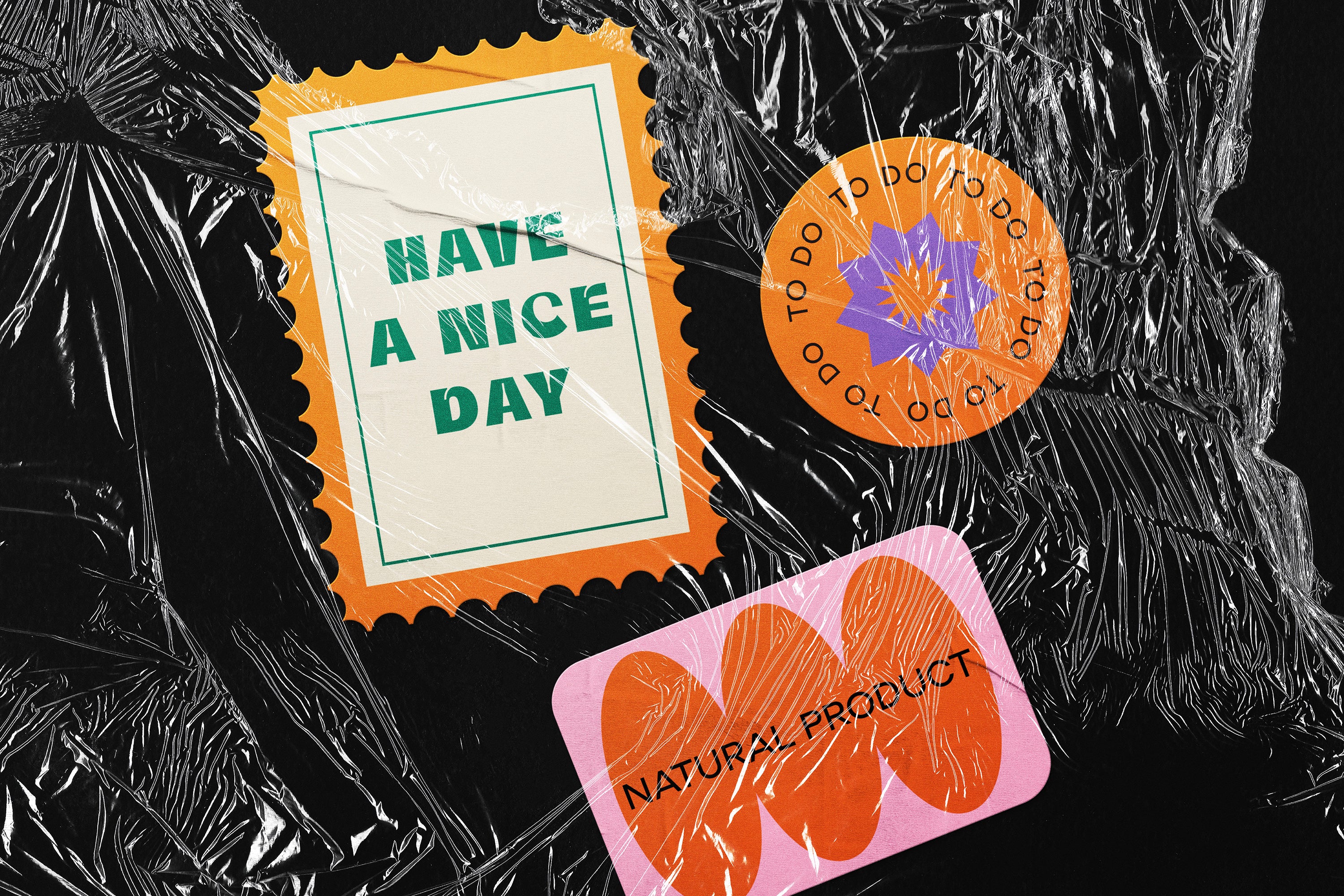 Wrinkled Plastic Stickers Mockup