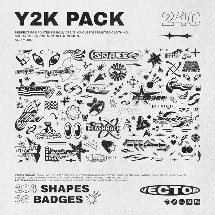 Y2K 240 Shapes Badges Graphic Styles by Vanzyst