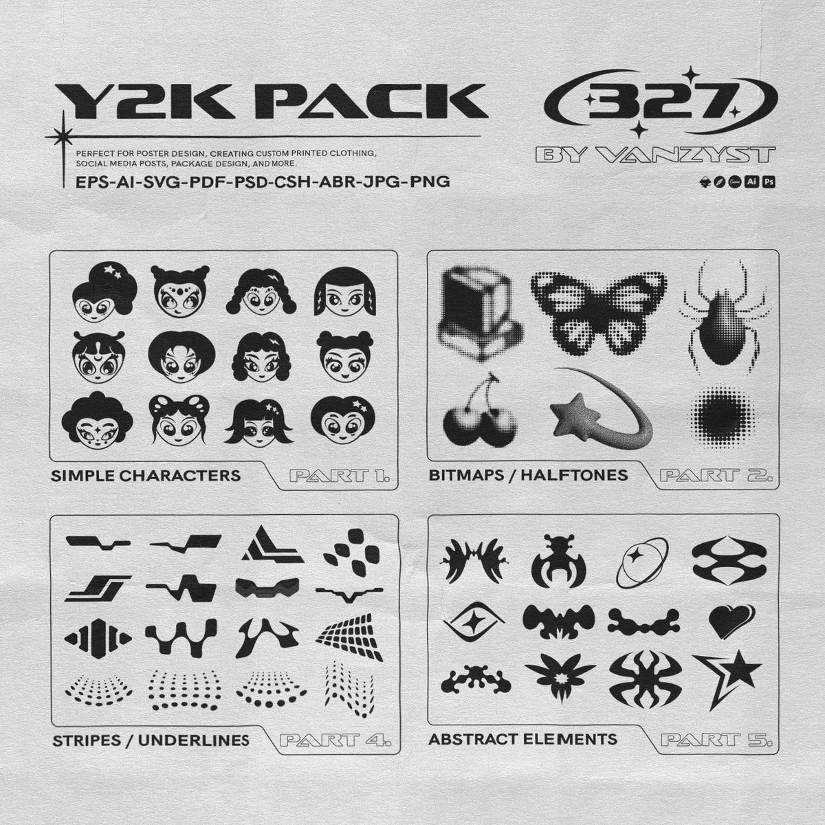Y2K 327 Characters Halftones Shapes by Vanzyst